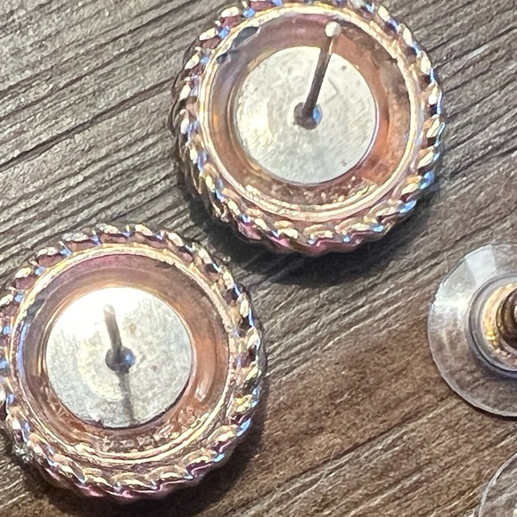 Authentic Chanel Gold Aqua Tiffany Blue Teal Green logo button stud earrings - Picture 3 of 3